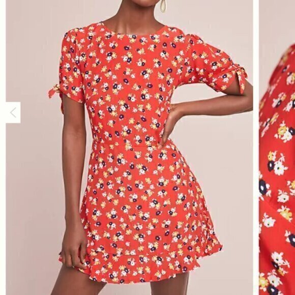 Faithfull the Brand Coreopsis Mini Dress womens 8 Orange Floral - Picture 1 of 8